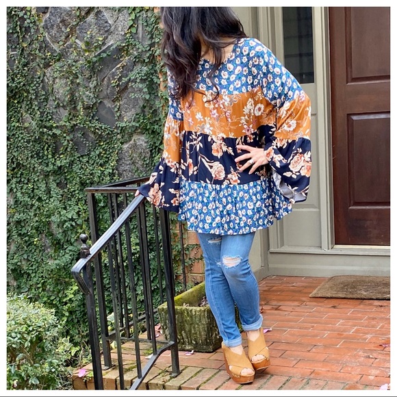 Floral print woven mix and match tunic top - Picture 6 of 8